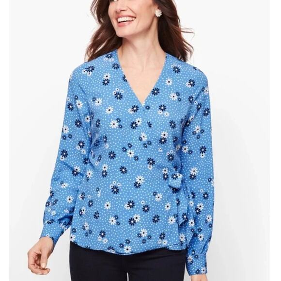 Talbots Poet Sleeve Daisy Floral Wrap Top Blouse Women's X Large Petite - Picture 1 of 8